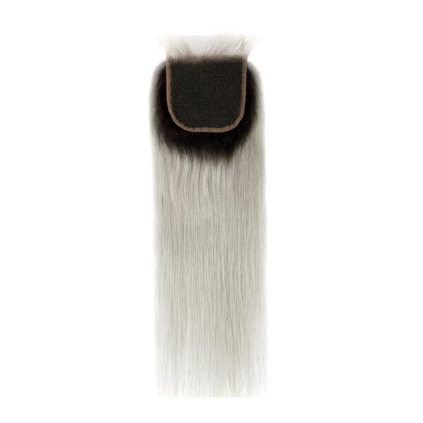 4X4 1B/Green Grey Color Virgin Hair Natural Straight Lace Closure - Image 2